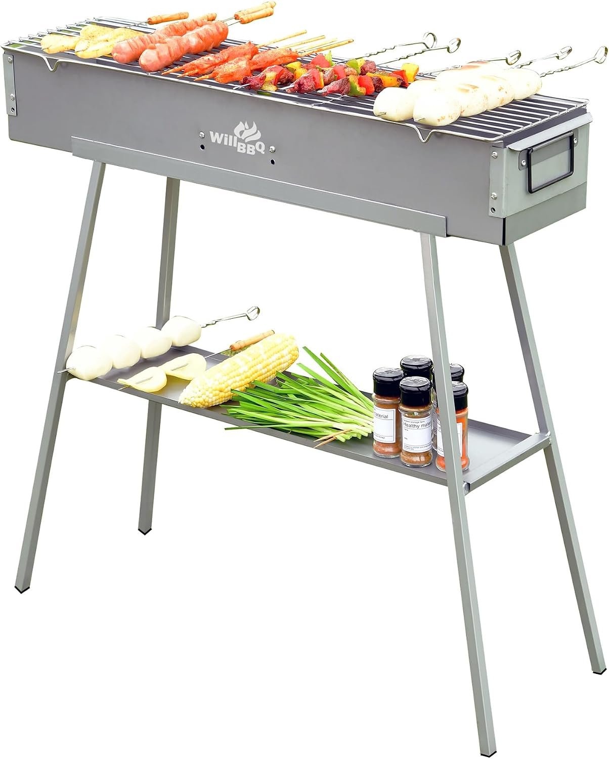 WILLBBQ Charcoal Grill Tailgate Parties, Patio, Beach Barbecues, Backyard Gatherings,Alloy Steel BBQ Barbecue Outdoor Grilling with Durable Support Frame and Dual Adjustable Vents (31.6×7.1×5.1 inch)