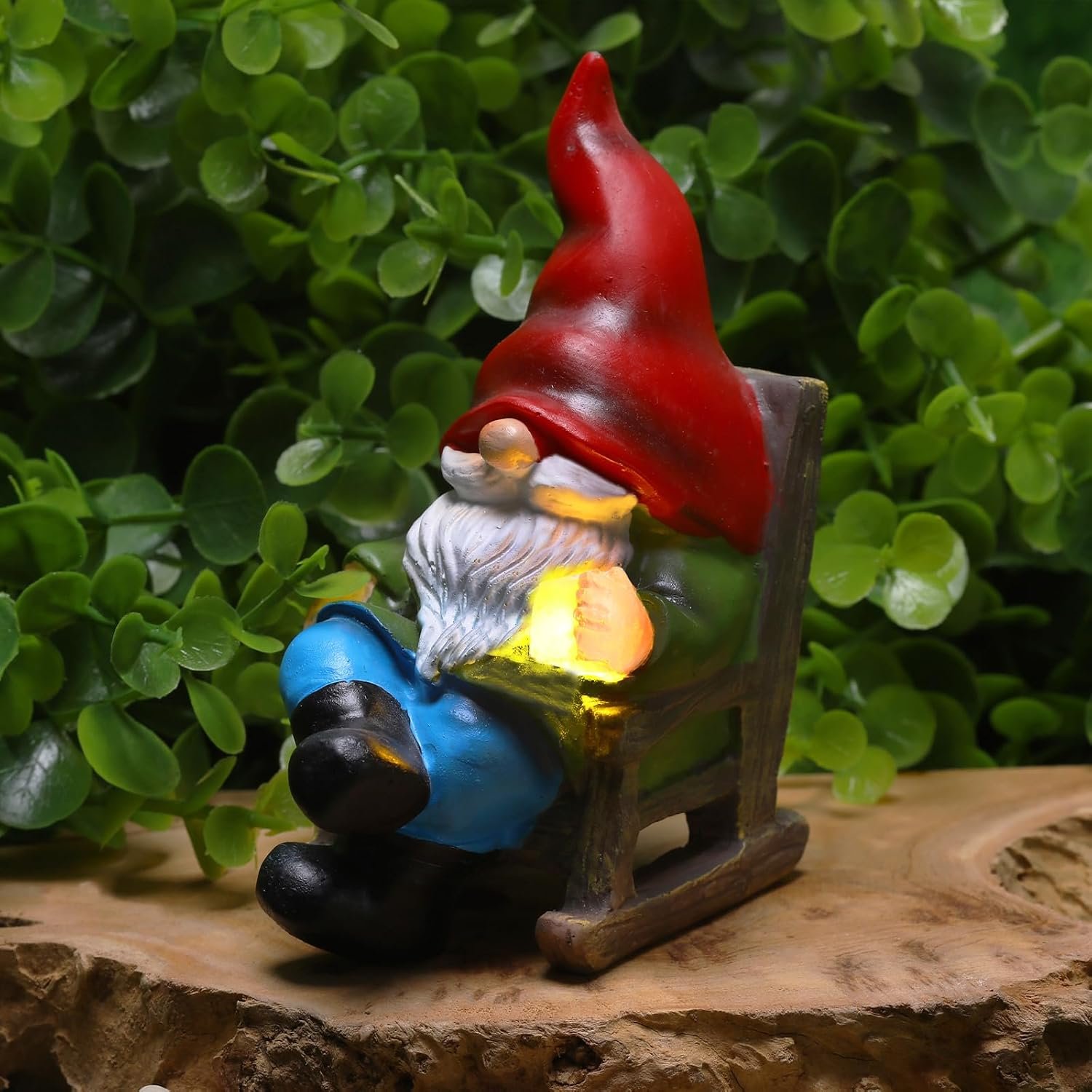 Garden Gnome Statue Solar Light Miniature Outdoor Decor Gnome Figurine for Outdoor Indoor Home Lawn Yard Balcony Porch Patio for Women Mom Grandma 3.54″x2.36″x4.72″