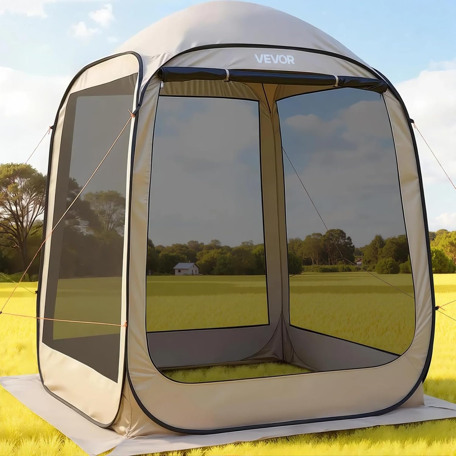 VEVOR Screen House Tent 6x6FT Pop-Up Screen Tent for 4–6 Person, Portable Screen Room Gazebo with Netting, Carry Bag & Ground Stakes, Instant Screen Canopy for Patio Backyard Garden Camping