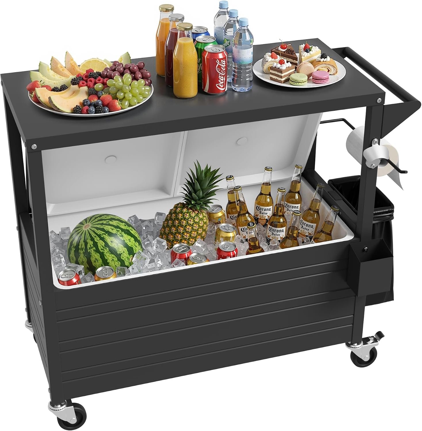 Patio Cooler Cart with Wheels, 80 Qt Portable Rolling Ice Chest, Outdoor Beverage Bar Cart with Handles for Pool, Deck, BBQ, Cookouts Party