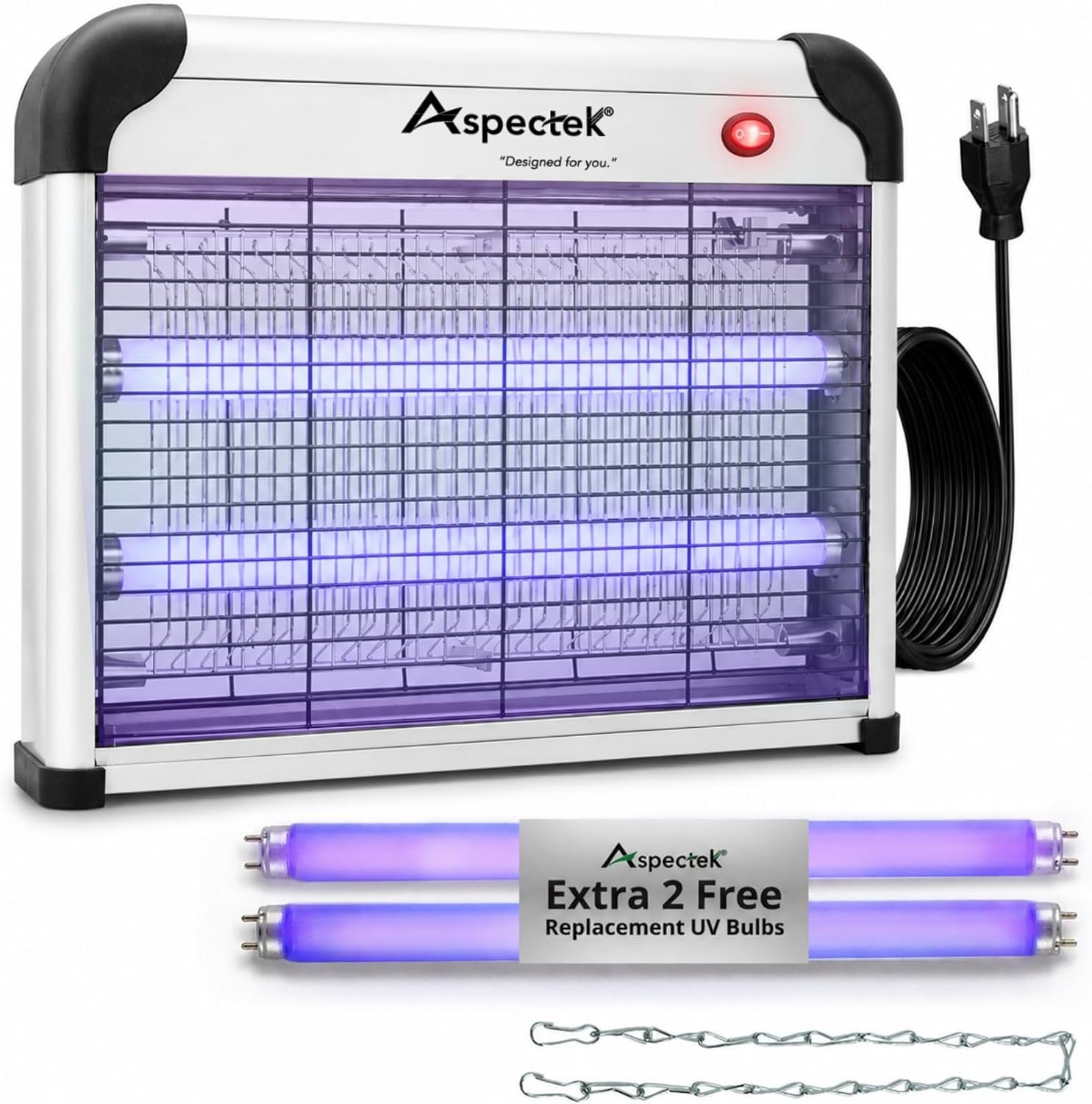ASPECTEK Electric Bug Zapper, 20W UV Bulbs, Fly, Mosquito, Gnat and Moth Control, Indoor and Covered Outdoor Use for Home, Garage, Patio and Farm, Includes 2 Replacement Bulbs