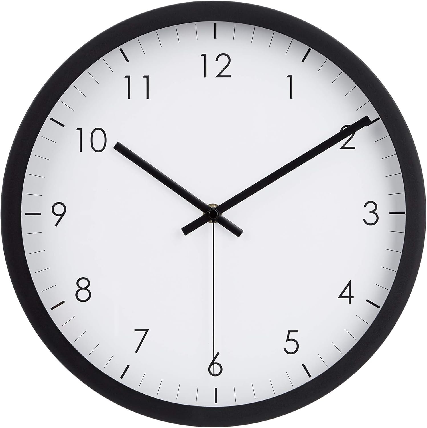 Amazon Basics Classic 12″ Round Wall Clock, Easy to Read, Silent Non Ticking, Battery Operated, Black