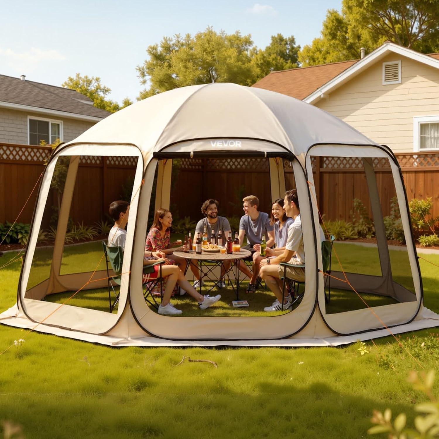 VEVOR Pop up Screen House Tent, 15 x 13.8 ft, 12-15 Person Screen Gazebo, Portable Screened in Canopy with Carry Bag, Netting Sides, Ground Stakes, for Garden, Patio, Backyard, Outdoor Activities