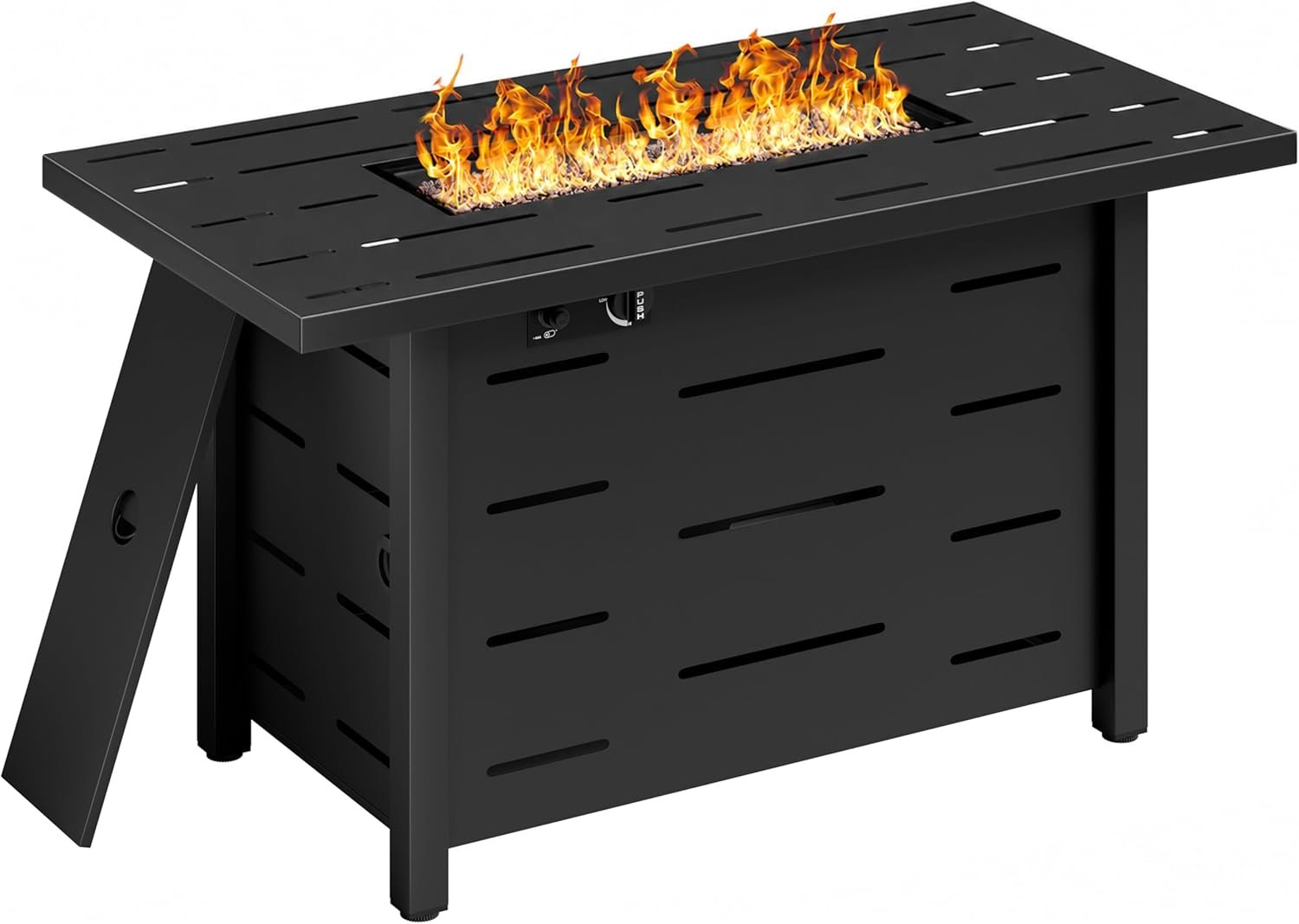 43 Inch Propane Fire Pit Table for Patio & Backyard, 50,000 BTU Steel Gas Fire Pit with Lid & Lava Rocks, Outdoor Table Heater for Deck, Garden, Smokeless Flame