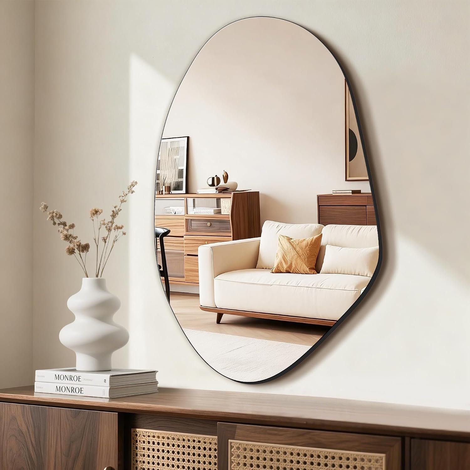 FICTOR Irregular Asymmetrical Wall Mirror, 32″ x 19″ Modern Decorative Mirror for Entryway, Bathroom, Bedroom, Living Room, Dining Room