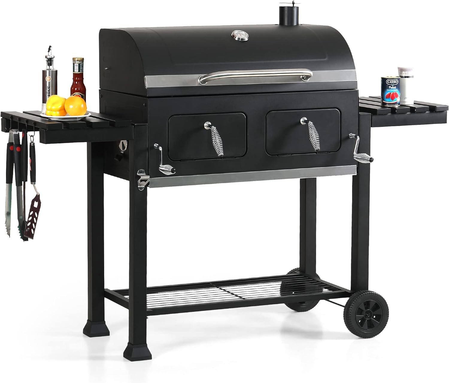 Captiva Designs Charcoal Grills Extra Large Barbecue Grill Heavy Duty | 794 SQ.IN Oversize Cooking Area, Outdoor BBQ Cooking Grill with 2 Individual Lifting Charcoal Trays and Foldable Side Tables