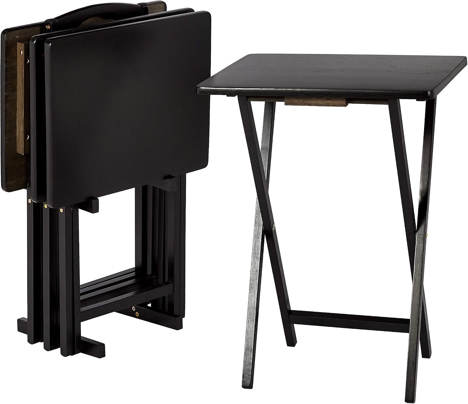 Amazon Basics Portable Foldable TV Tray Table with Storage Rack, Space-Saving Design, 15″ x 19″ x 26″, Black, 4-Pack