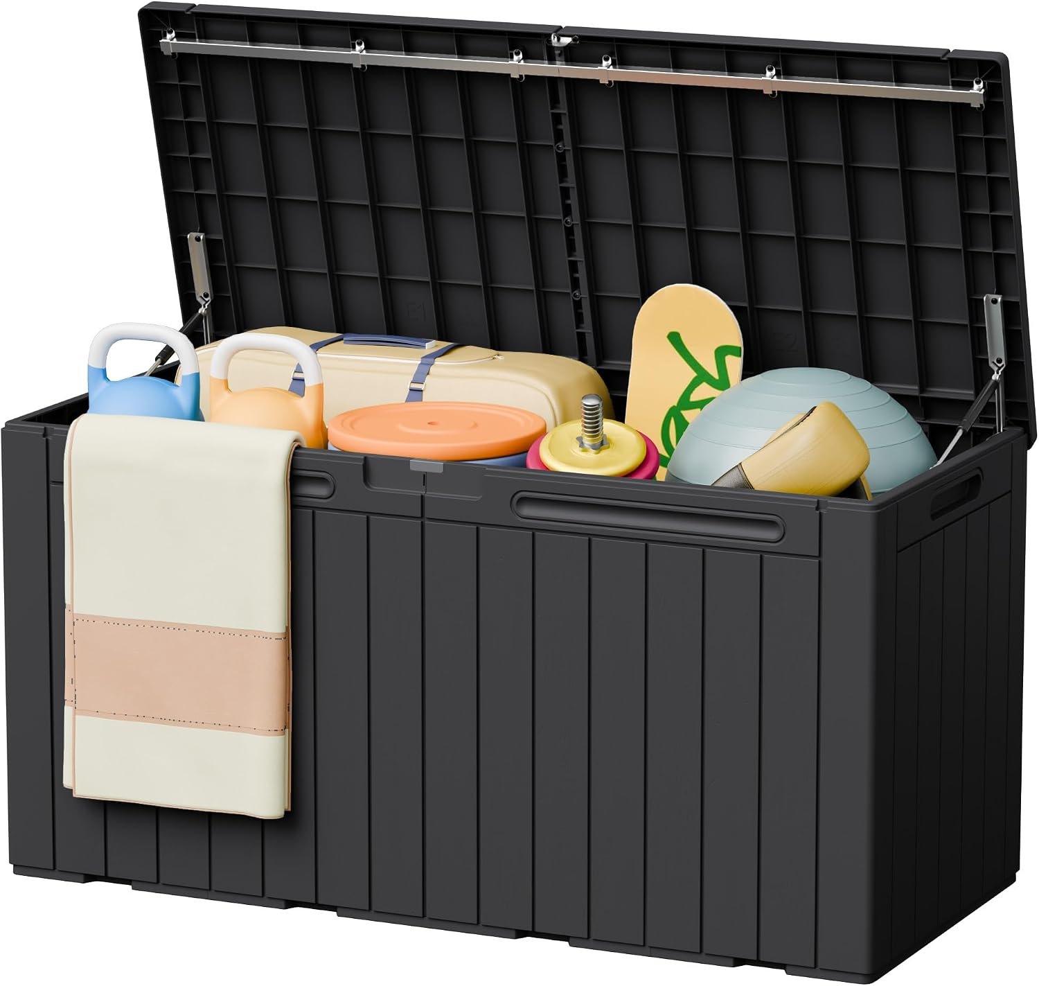 Greesum 110 Gallon Outdoor Storage Box with Lockable Lid, Dark Black | All-Weather for Patio Furniture, Pool Supplies & Garden Tools, Waterproof, UV-Resistant Large Deck Box
