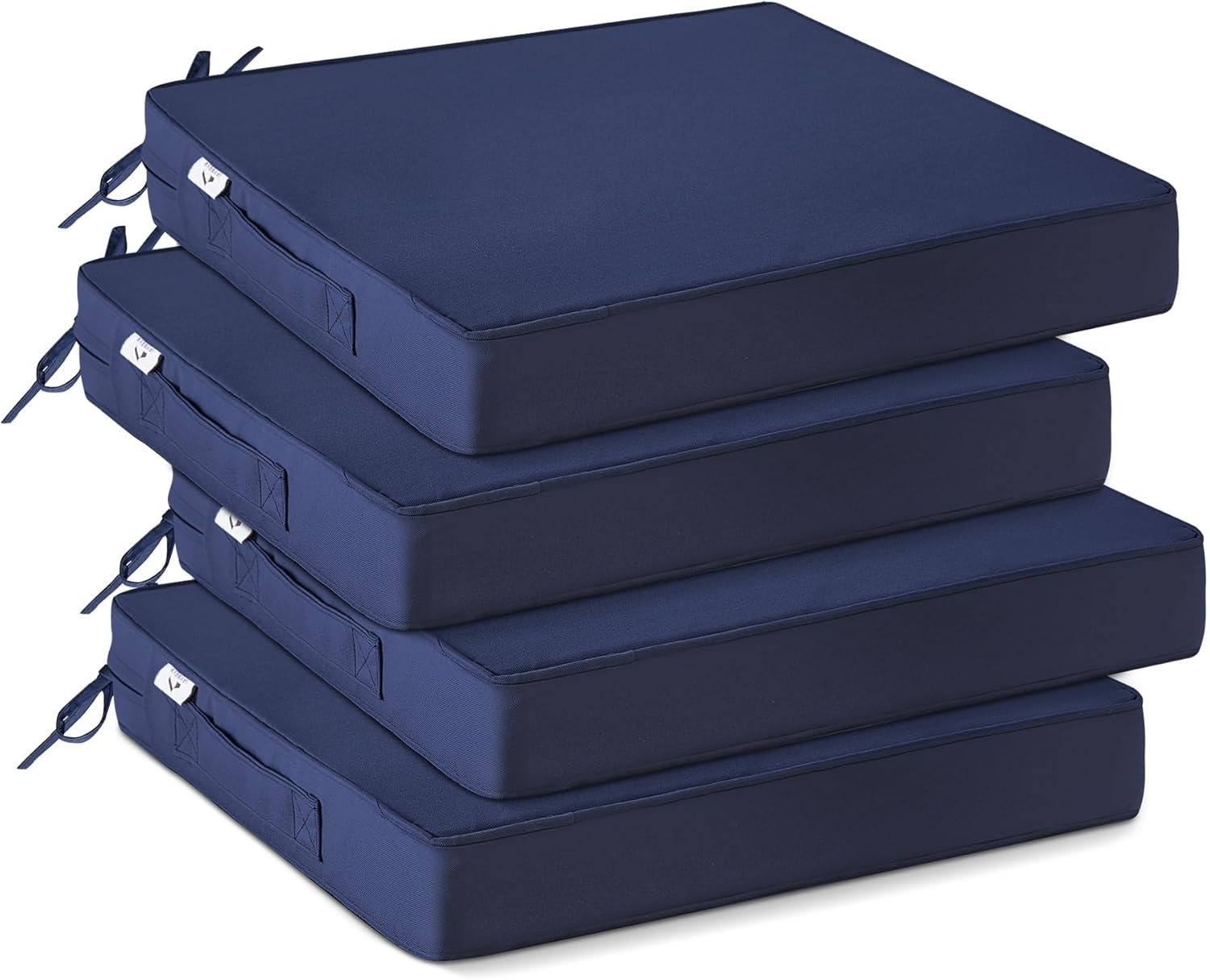 IPYNBAP Outdoor Chair Cushions Set of 4 -Waterproof Outdoor Seat Cushions for Patio Furniture, Patio Chair Cushion with Handle and Ties, Square Out Door Chair Pads,19″ x 19″ x 3″, Navy Blue