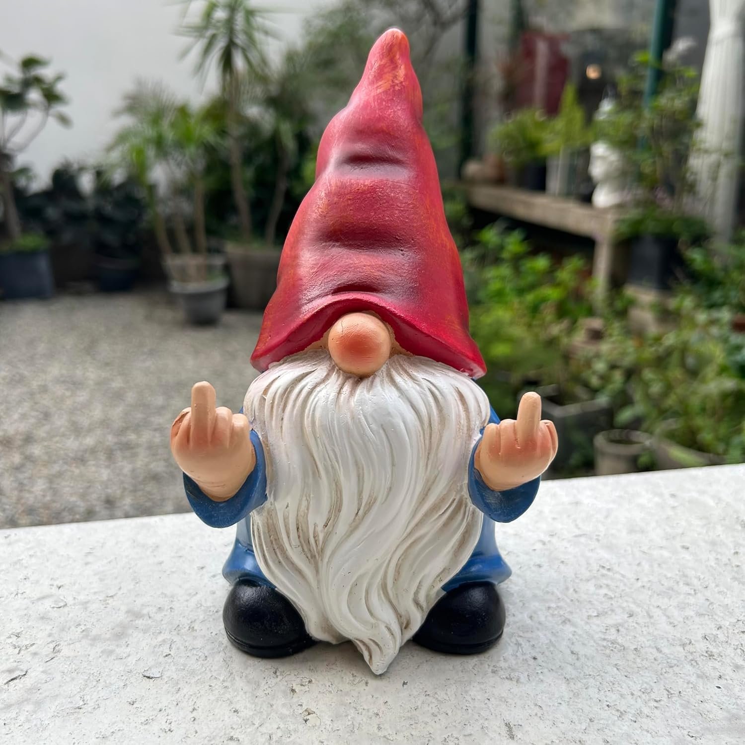 Middle Finger Gnome Statue 7.8in， Naughty Garden Gnome Statue Decoration and Lawn Ornament – Funny Garden Gnomes for Outdoor or Home Decor
