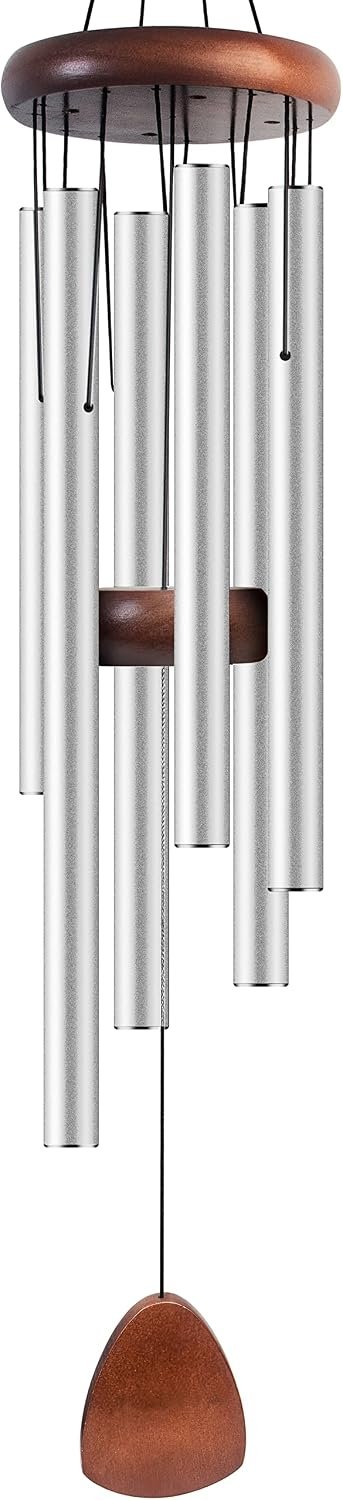 Bursvik Large Aluminium Wind Chimes 37 Inches to Create a Zen Atmosphere Suitable for Outdoor, Garden, Patio Decoration. Classic Wind Chimes with Wind Catcher Suitable as A Gift for Unisex(Silver)