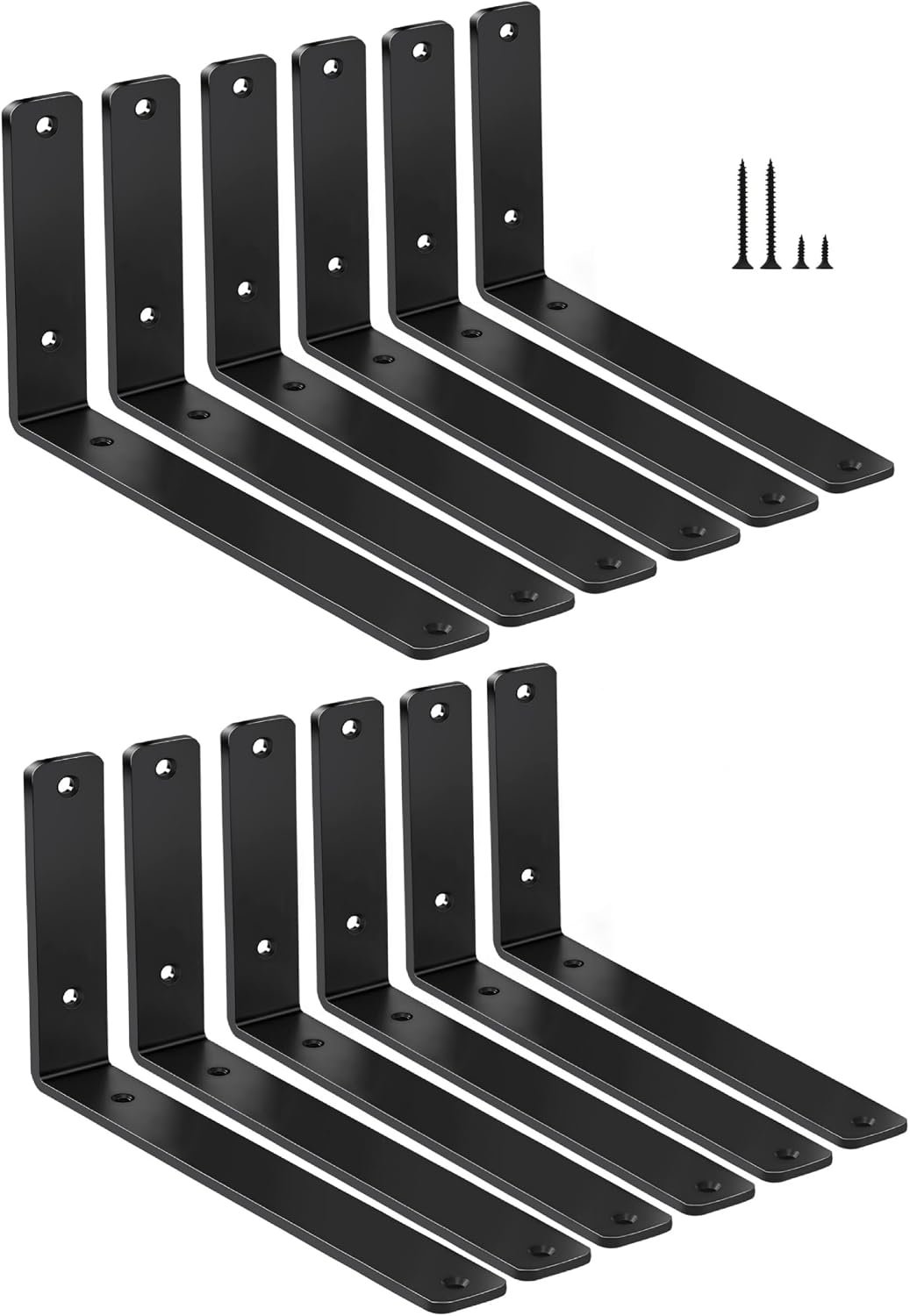 12 Pack – L 10″ x H 6″ x W1.5, 5mm Thick Black L Shelf Bracket, Iron Shelf Brackets, Metal Shelf Brackets, Floating Shelf, Shelf Supports with Screws