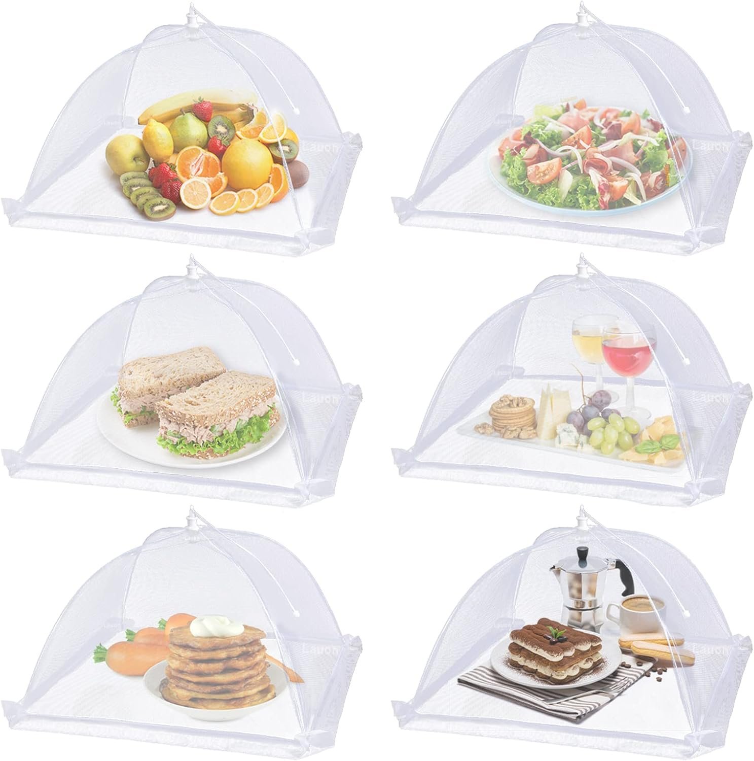 Large Food Cover,6 Pack Mesh Food Tent,17″x17″,White Nylon Covers,Pop-Up Umbrella Screen Tents,Patio Net for Outdoor Camping, Picnics, Parties,BBQ,Collapsible and Reusable