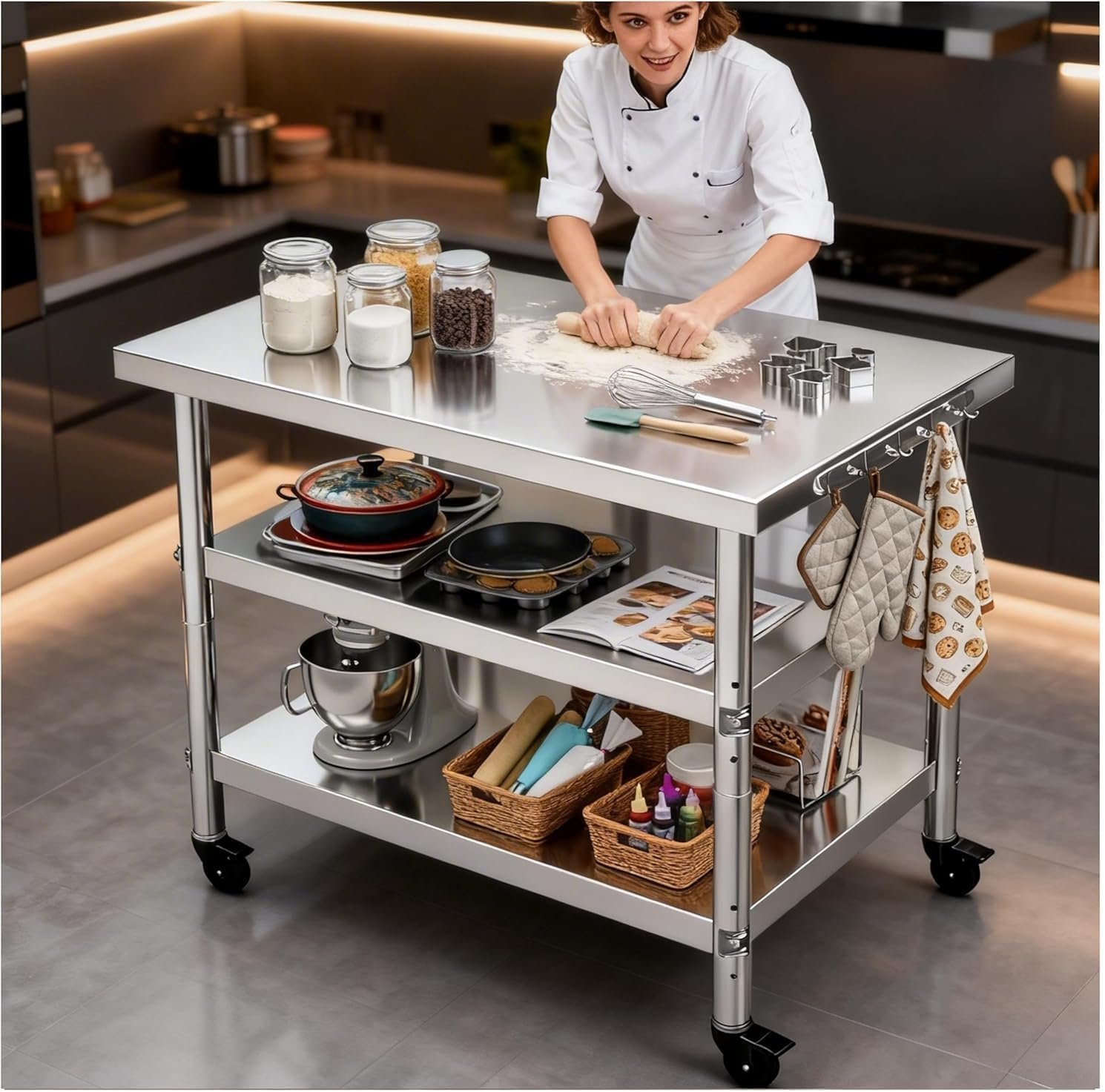 Stainless Steel Prep and Work Table with Wheels, Multi-Size Heavy-Duty Metal Commercial Kitchen Commercial Workbench,Suitable for Restaurants, Homes,Outdoor and Hotels (36″ Lx24 Wx34 H)