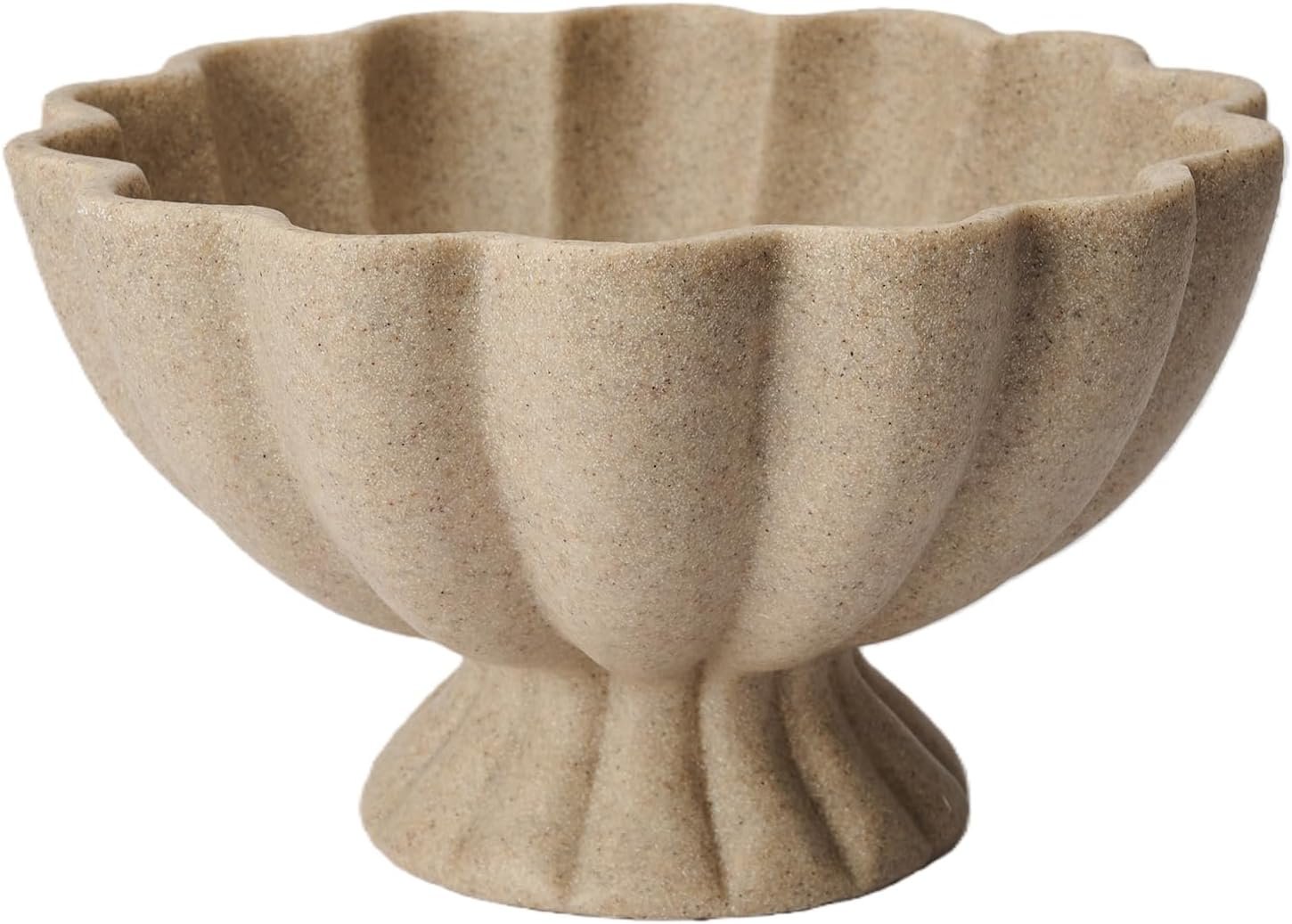 Pedestal Decorative Bowl Home Decor – 7.9″ Morden Resin Handmade Decorative Fruit Bowl for Kitchen Counter, Chic Ruffle Bowl Centerpiece Decor for Dining Table Coffee Table (Artificial Stone Beige)