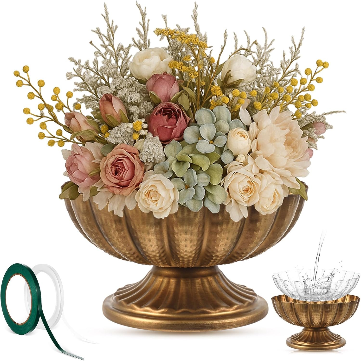 1 Pcs Metal Compote Bowl Vase Centerpiece,Gold Bronze