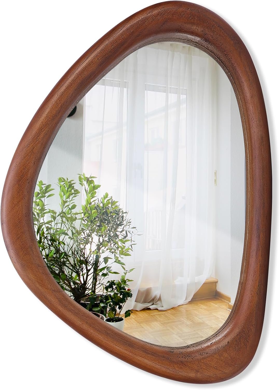 Irregular Wall Mirror, 15*10in Asymmetrical Wood Mirrors, Small Wall Mirror | Hanging Vertically and Horizontally. Mirrors for Wall Decor (Black Walnut)