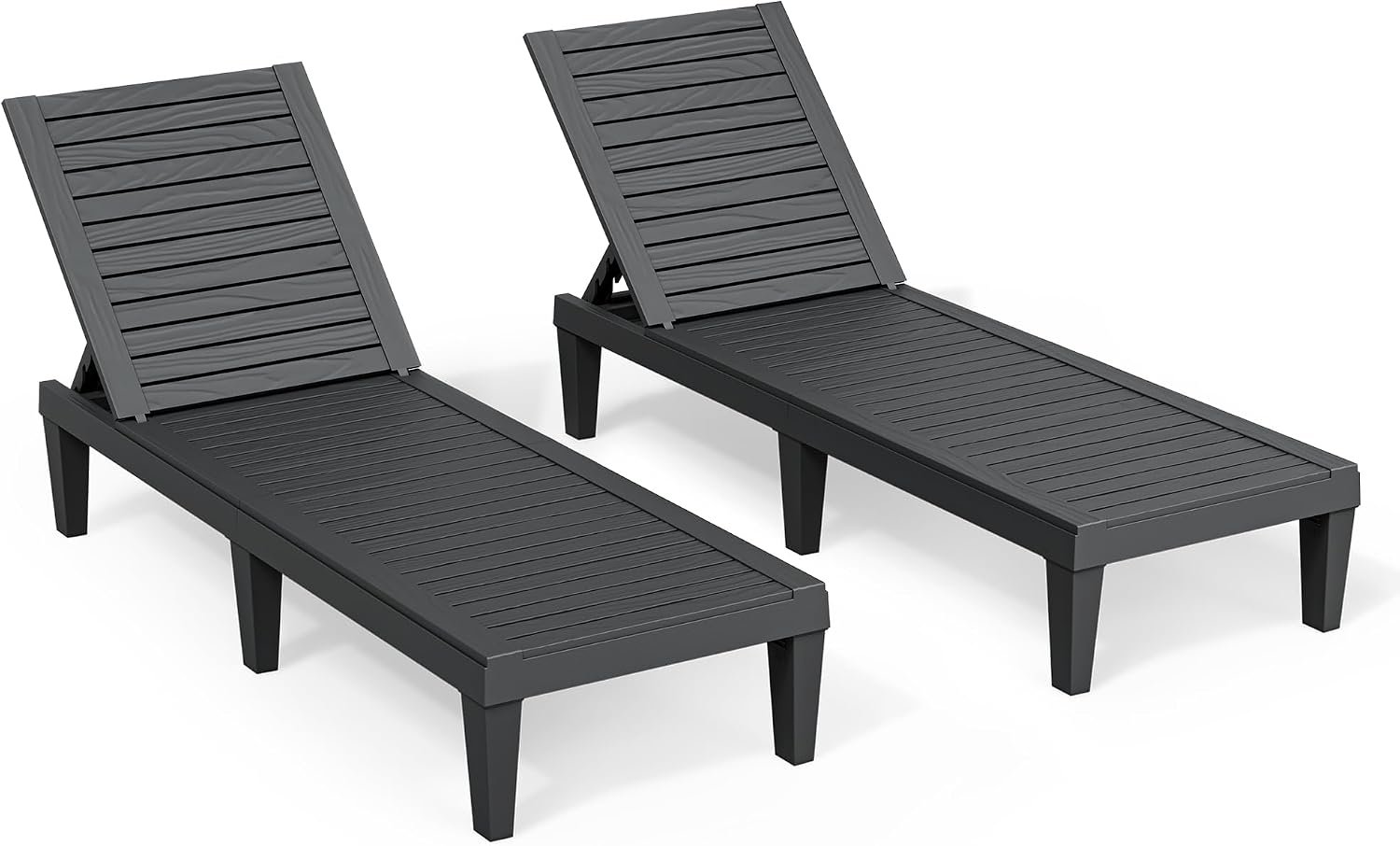 Outdoor Chaise Lounge Chairs Set of 2, 5-Position Adjustable Tanning Lounge Chairs with Wood Texture, All-Weather Resin Patio Lounge Chair for Pool, Garden, Deck, Beach, Striped Black