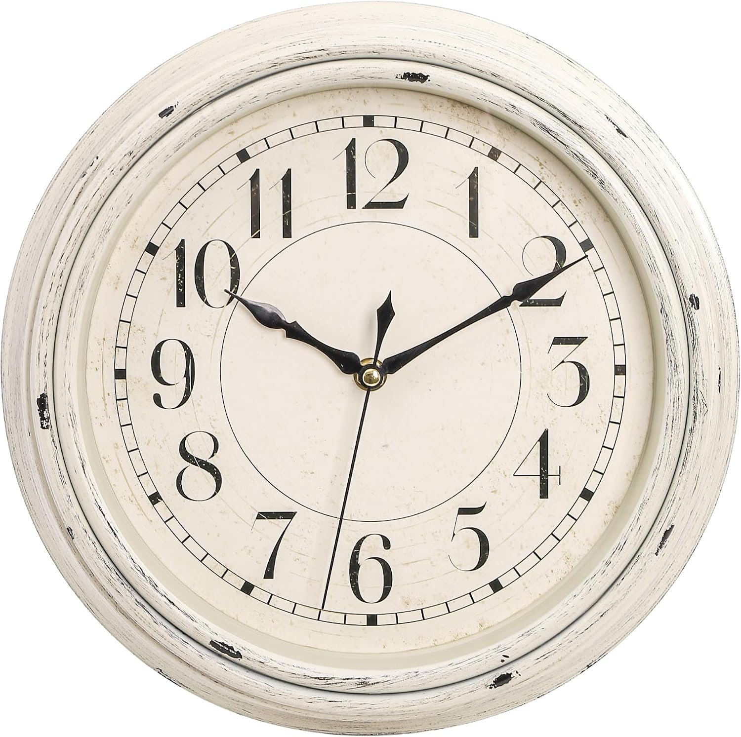 Peohud Silent Wall Clock, 12 Inch Vintage Non Ticking Quartz Battery Operated Round Clock, Rustic Wall Clock for Living Room Kitchen Home Office Classroom School