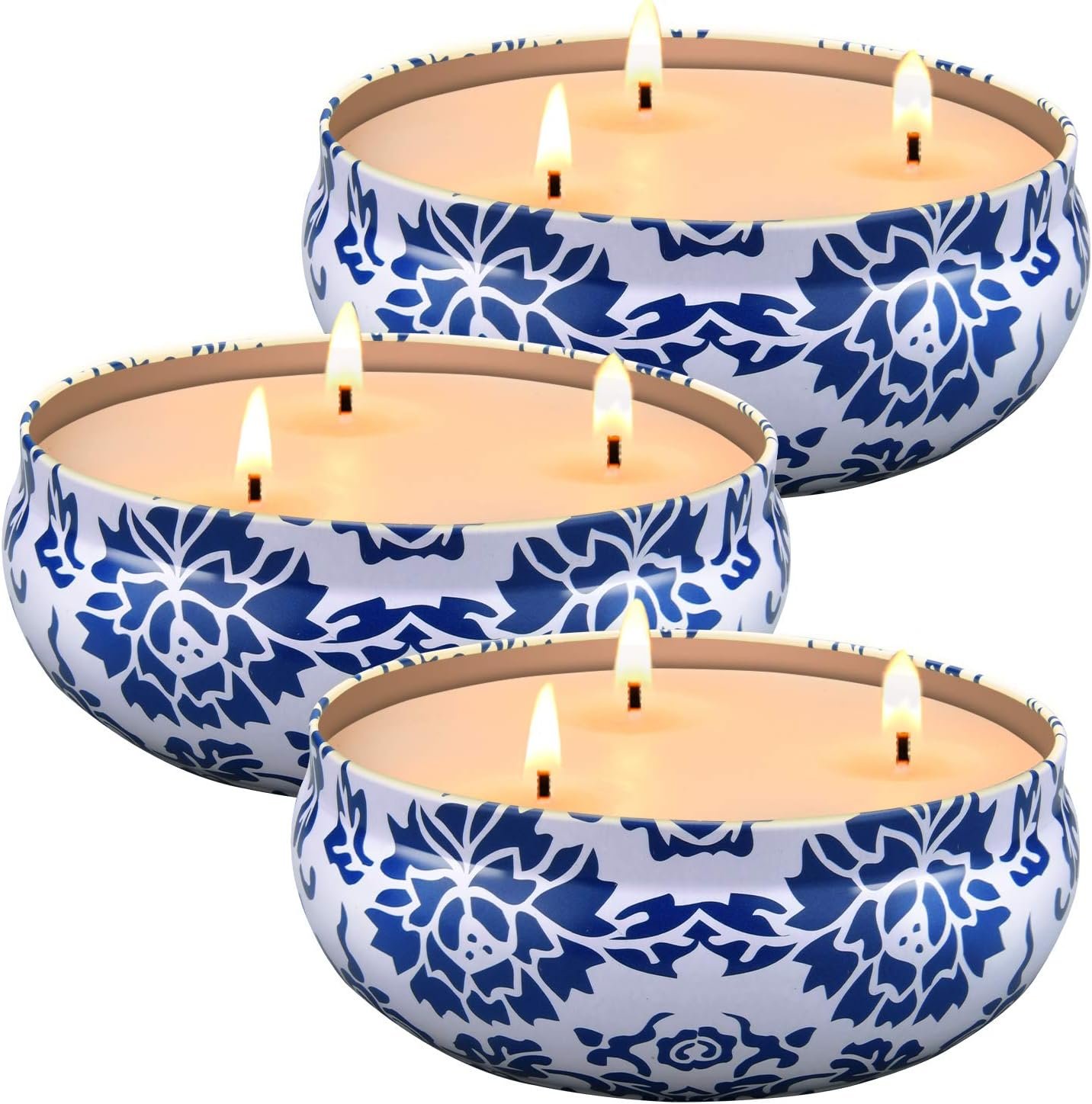 Hausware Citronella Candles Outdoor & Indoor – Large 13.5 oz Scented Candles Set 3 Pack Natural Soy Wax citronella Candles for Garden Patio Yard Home Balcony Camping Backyard (Light Blue)