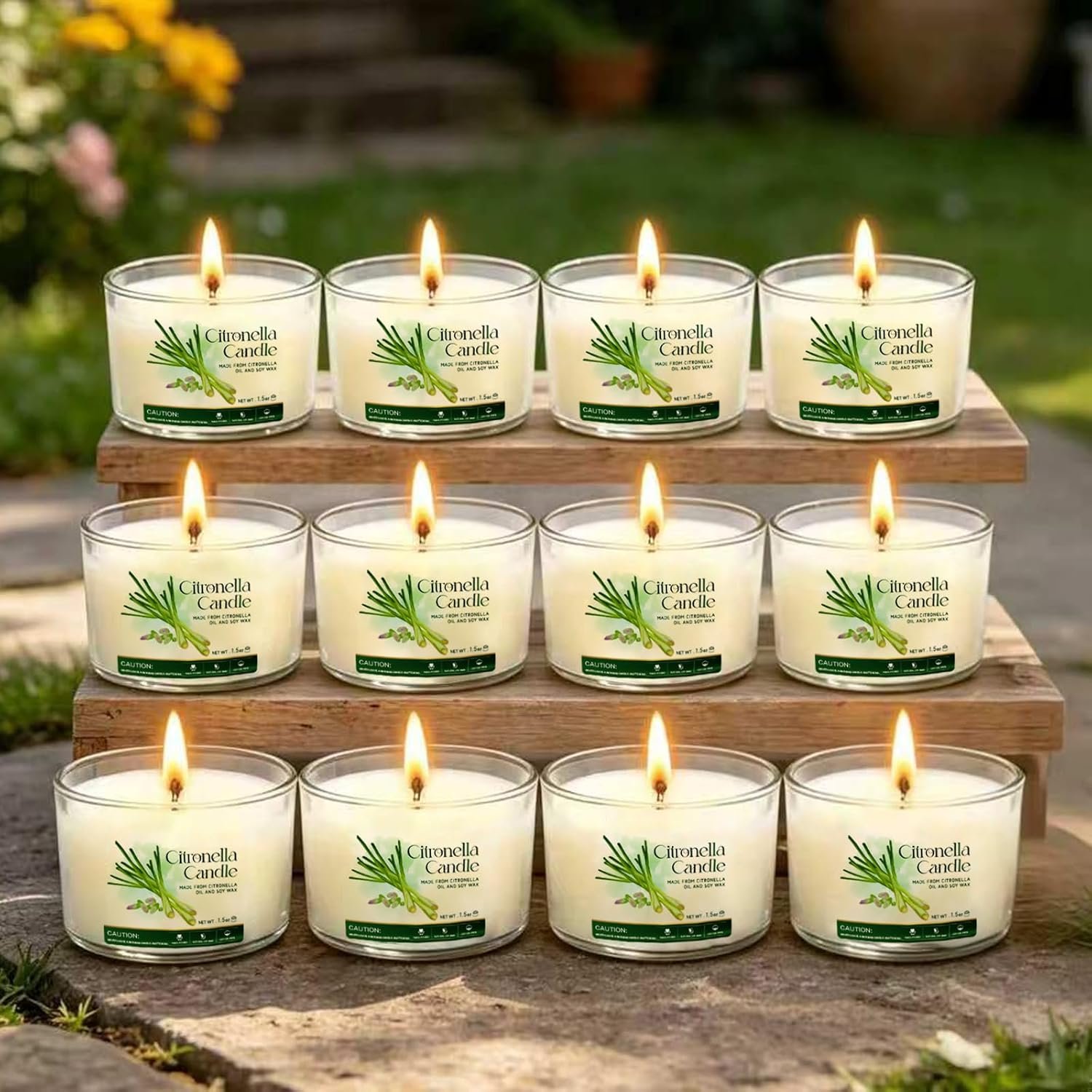Citronella Candles Outdoor 16 Pack, 1.5oz Small Candle for Patio, Natural Soy Wax with Citronella Essential Oil, Long Lasting Portable Travel Candles in Acrylic Jars for Backyard, Deck, Camping