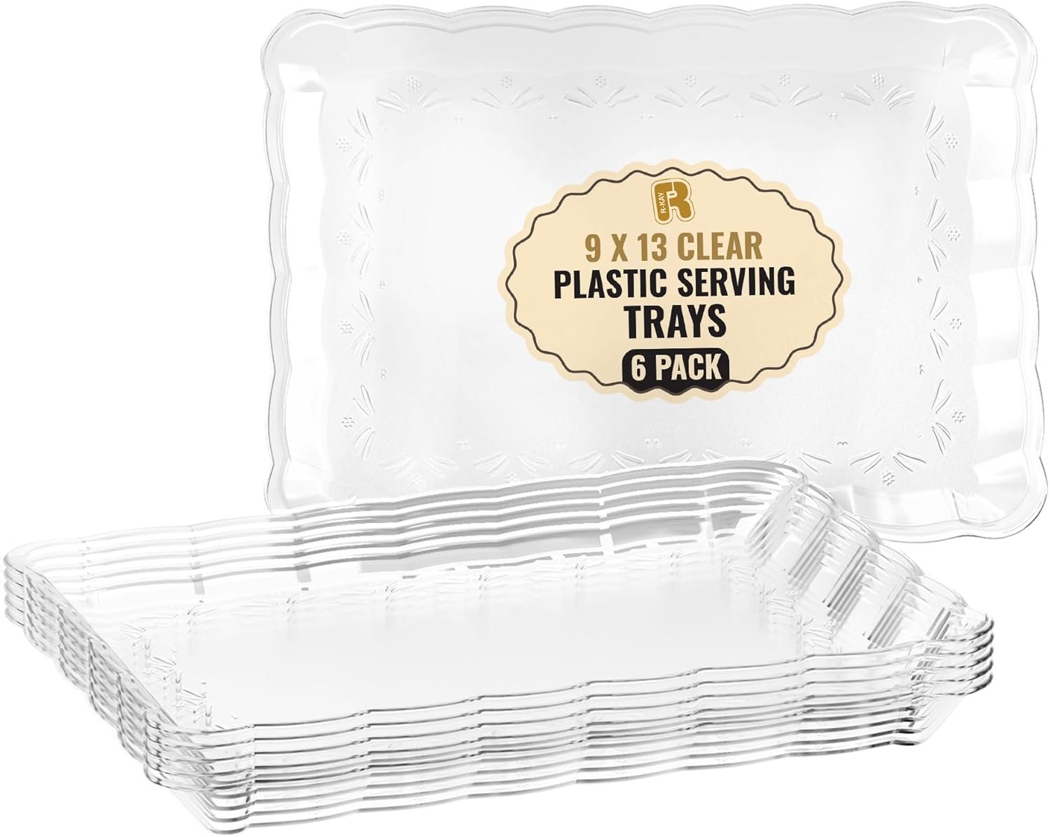 6 Pack Clear Plastic Serving Trays for Party, 9 x 13 Inch – Heavy Duty Plastic Trays for Food – Rectangular Party Serving Trays and Platters – Clear Disposable Trays