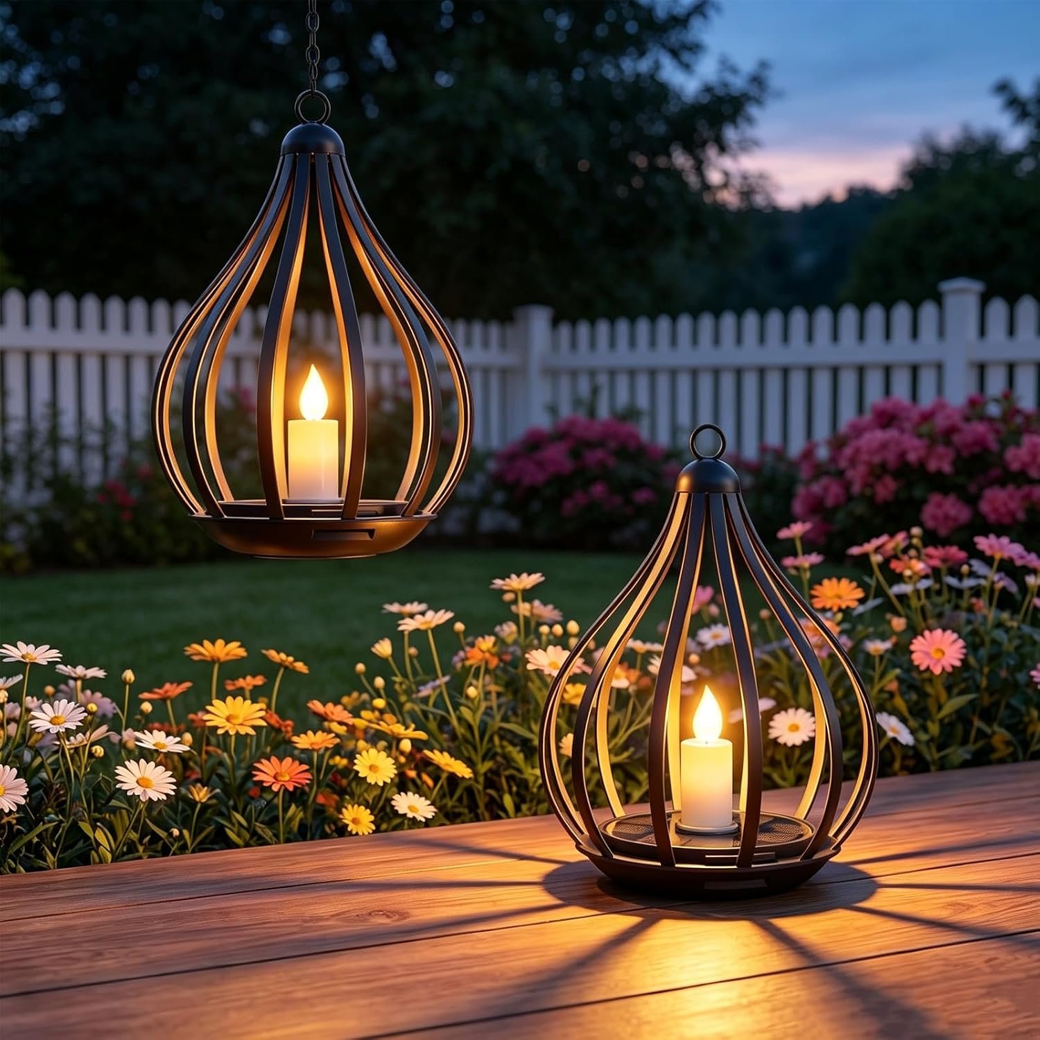 Solar Lanterns Outdoor Waterproof,Hanging Solar Lights Outdoor with Flickering Flameless Candle,Gifts for Women Mom Grandma,Outdoor Solar Lanterns for Garden Patio Backyard Pathway Decor, 2 Pack