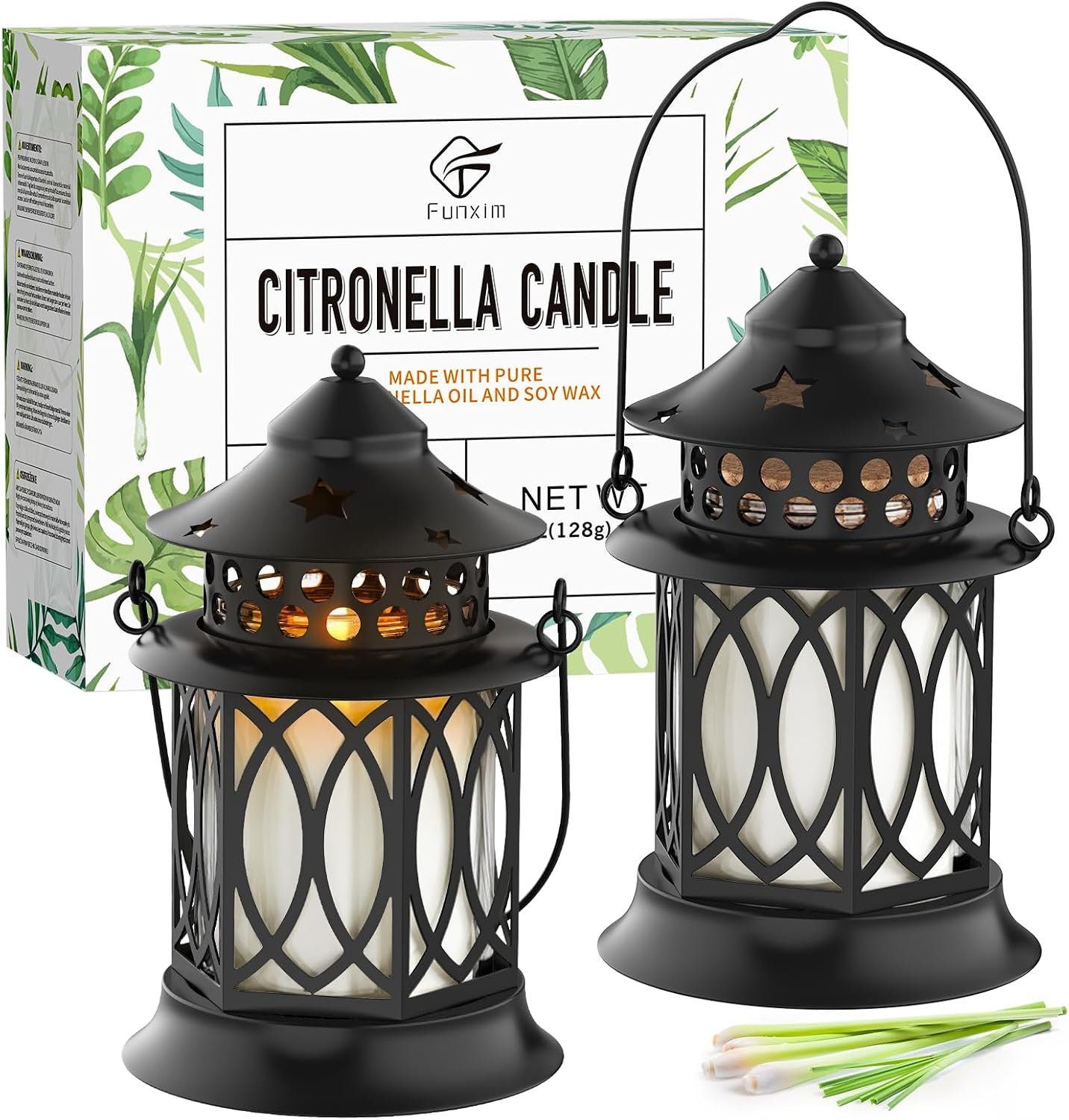 Citronella Candles Outdoor, 2 Pack Citronella Candle Lanterns with Lid | Soy Wax Outdoor Candles for Patio, Garden, Porch, Backyard, Camping & Summer Outdoor Decor