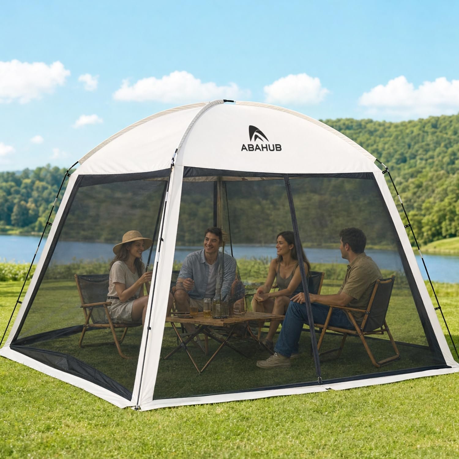 Abahub Screen House Tent for 4-6 Person, 9.8×9.8×6.7 ft, Portable Screen Room Gazebo, Manual Setup Mosquito Tent Canopy, Camping Backyard Patio, Breathable High-Density Mesh, Full Enclosure Protection
