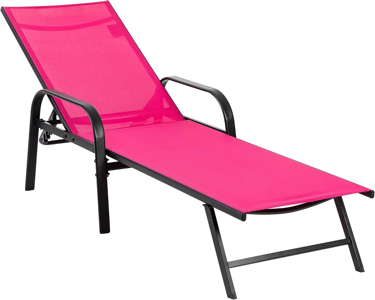 NEWBULIG Outdoor Lounge Chair for Pool,with 5-Position Recliner, 350 lbs Heavy Duty Patio Pool Chair, Outdoor Sun Chairs with Metal Frame for Backyard, Deck, Pink