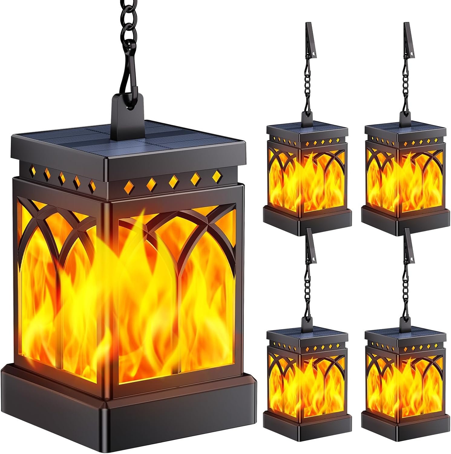 KOOPER 4 Pack Solar Lanterns Outdoor Waterproof, Upgraded Flickering Flame Modes + Constant Modes Hanging Solar Lantern Lights for Outside, Lanterns Decorative Outdoor for Garden Table Yard Tree Decor