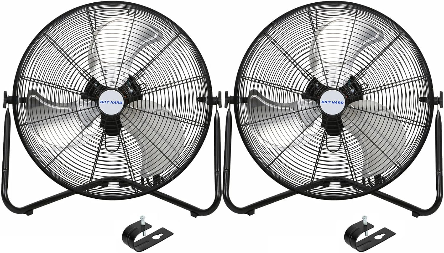 BILT HARD 20″ High Velocity Floor Fan, 4600 CFM 3-Speed Industrial Shop Fan with Wall-Mounting System, Heavy Duty Metal Fan for Garage Workshop and Warehouse, 2 Pack