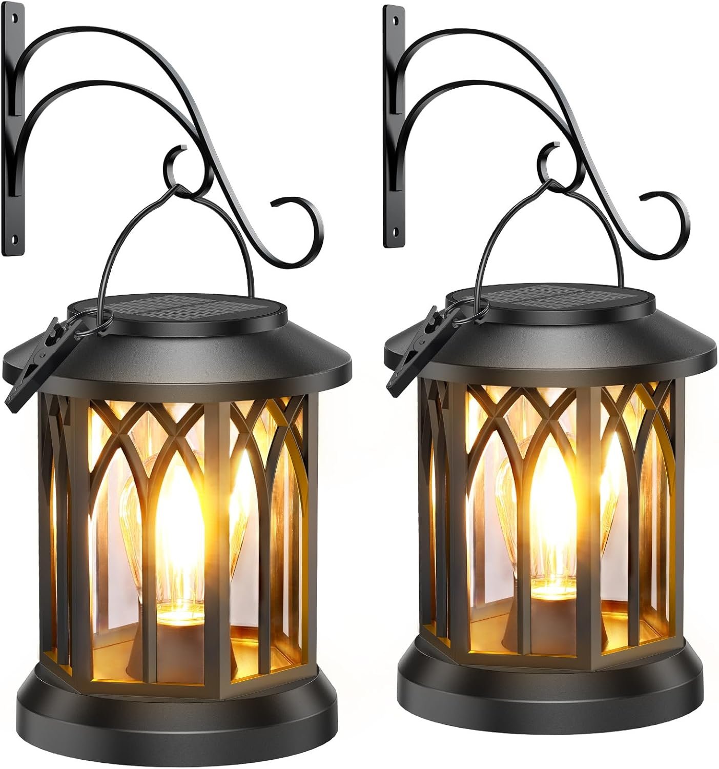 Solar Lanterns Outdoor Waterproof, Upgraded Hanging Solar Lights | Bright LED Lighting, Metal Wall Mount Kit, IP65 Waterproof, Over 12Hrs Glow for Fence, Yard, Patio, Garden Decor, Warm White