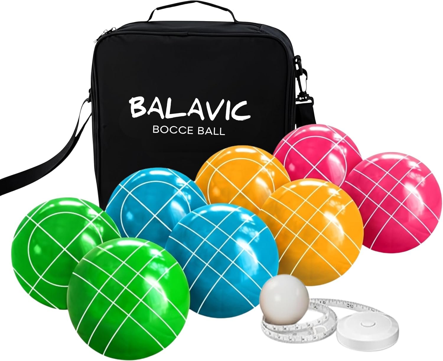 Bocce Ball Set – 100mm Resin, Pallino, Carry Bag & Measuring Tape | Bright Pink, Orange, Green & Blue Balls, Backyard, Lawn & Beach Play, Family Fun for 2-8, Great Gift