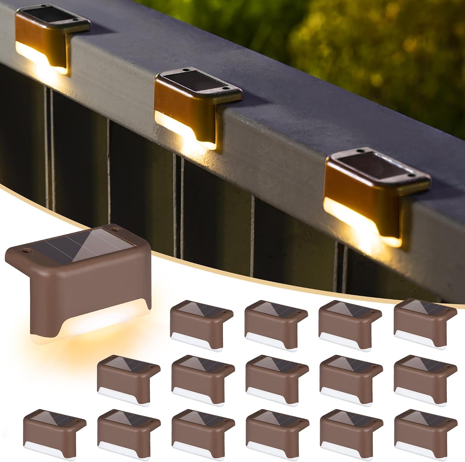 SOLPEX Solar Deck Lights Outdoor 16 Pack, Solar Step Lights Waterproof Led Solar lights for Outdoor Stairs, Step , Fence, Yard, Patio, and Pathway(Warm White) | Led Solar lights for Outdoor Stairs,Step,Fence,Yard,Patio and Pathway
