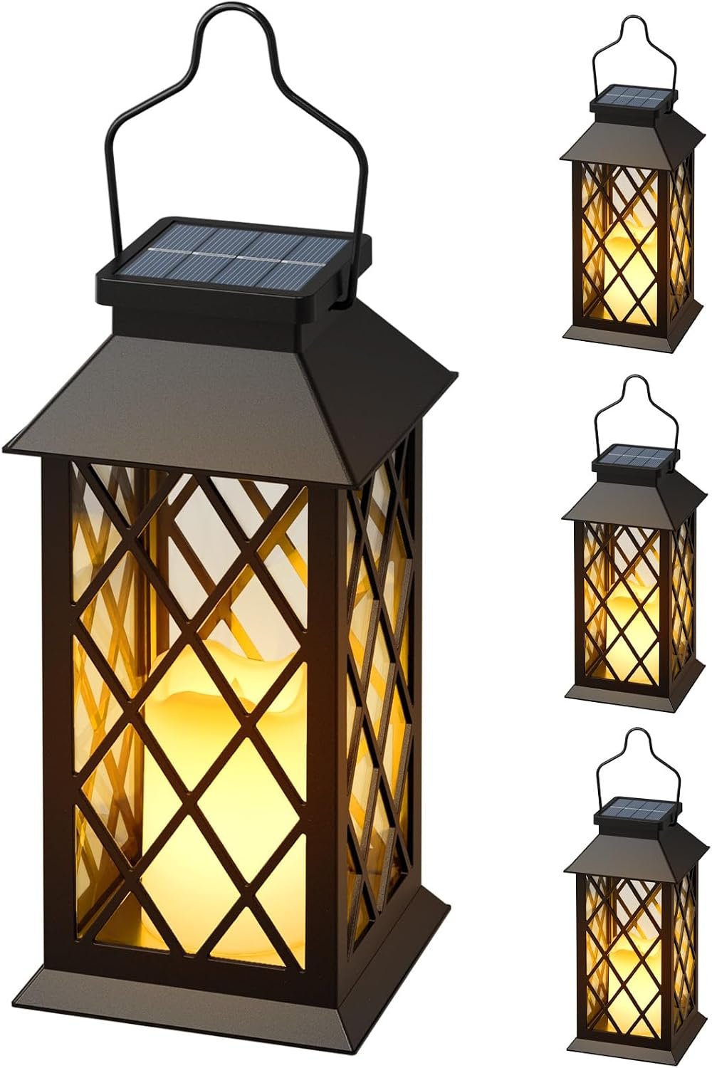 Otdair Solar Lanterns Outdoor Waterproof, 4 Pack 8.62″ Solar Lantern with Glass Retro LED Flickering Flameless Candle, Lanterns Decorative Outdoor for Gift, Yard, Garden, Patio, Balcony, Porch, Party