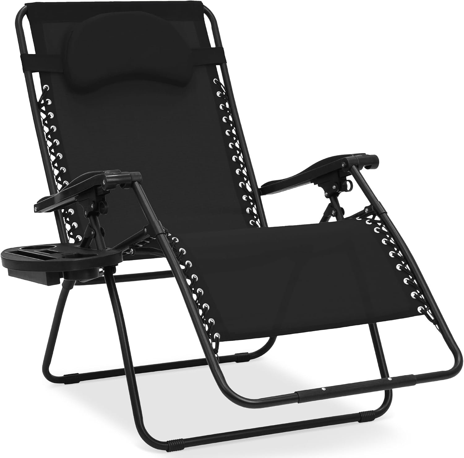 Best Choice Products Oversized Zero Gravity Chair, Folding Outdoor Patio Lounge Recliner w/Cup Holder Accessory Tray, Pillow – Black
