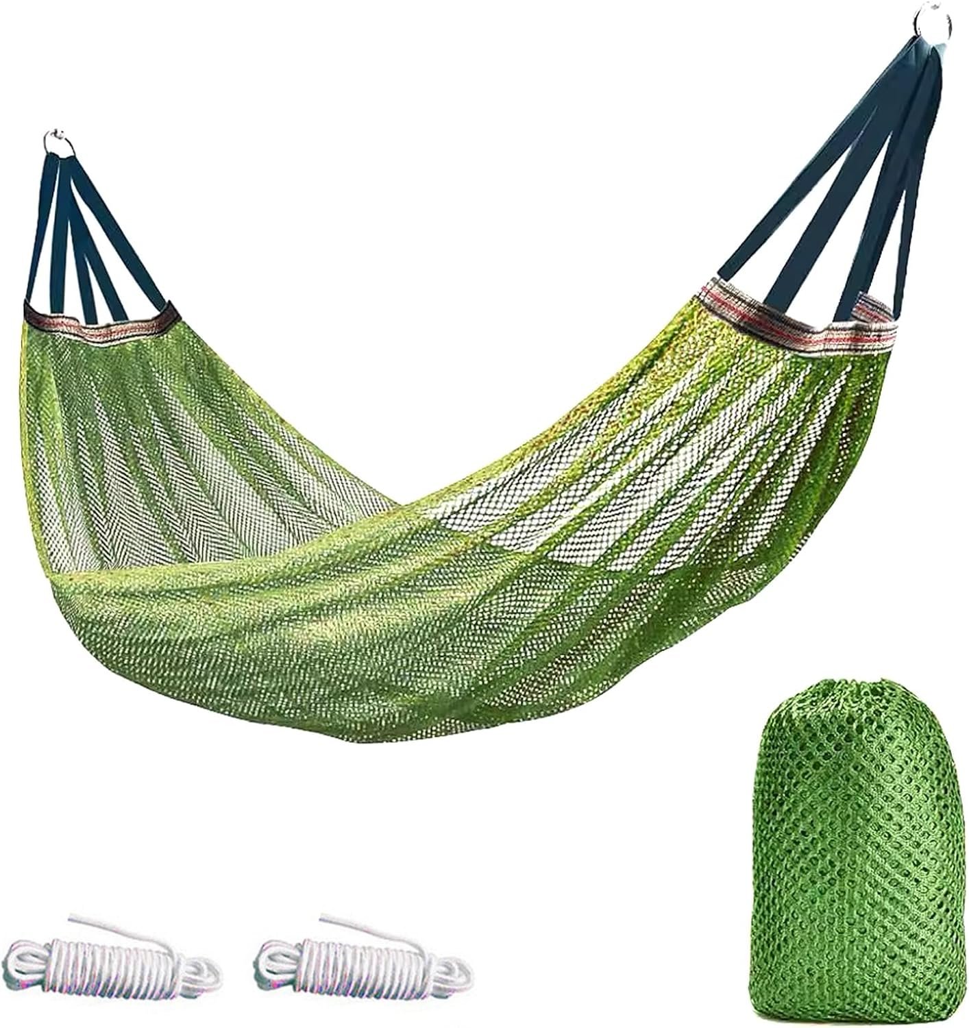Camping Hammock, Outdoor Sport Hammock Net Mesh Nylon Rope Sleeping Bed Swing for Garden Beach Yard Travel, Maximum Load of 330 LB (Green)