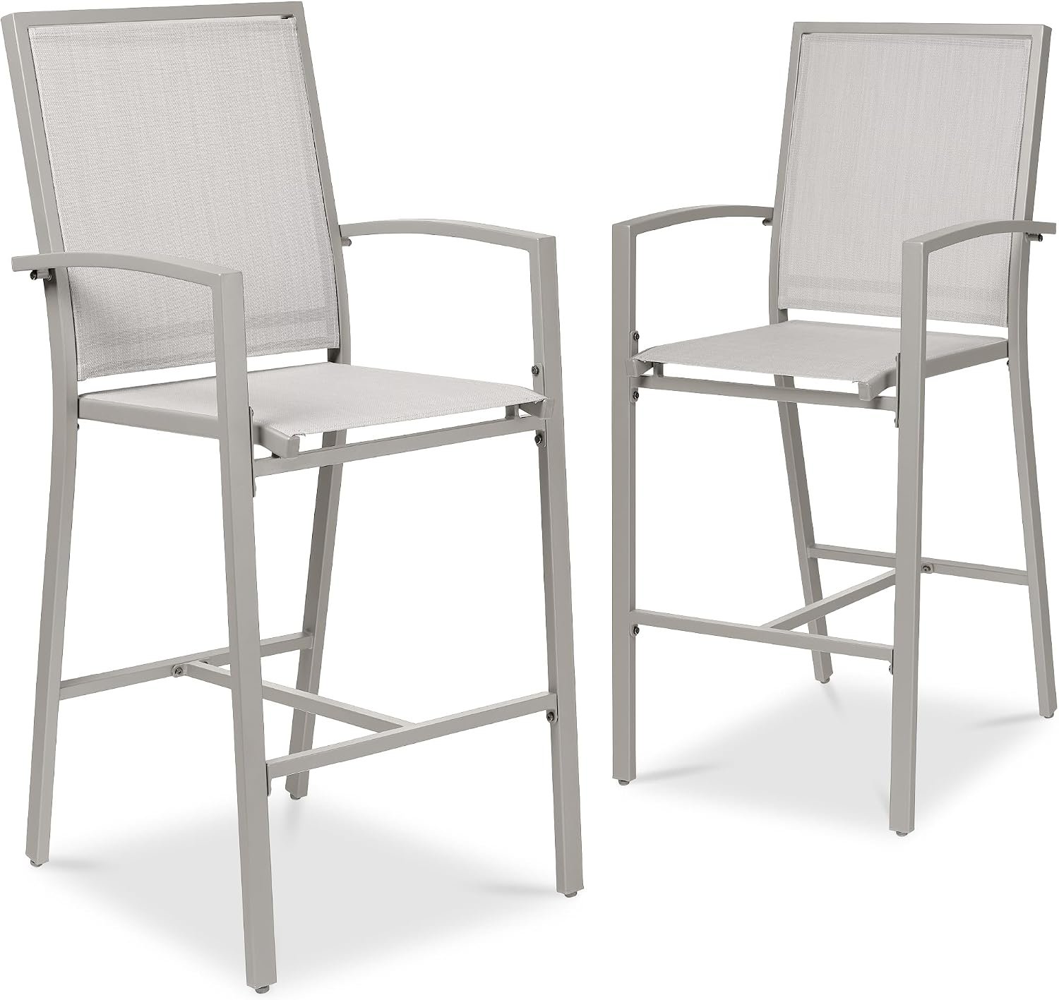 Best Choice Products Outdoor Bar Stools Set of 2, Bar Height, Patio Furniture, All Weather Mesh Design w/Armrest – Gray/Gray