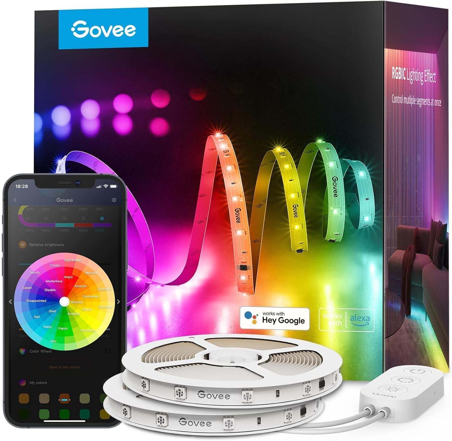 Govee 100ft RGBIC LED Strip Lights, Smart LED Lights Work with Alexa and Google Assistant, LED Lights for Bedroom WiFi App Control Segmented DIY Multiple Colors, Color Changing Light, (2 x 50ft) | LED Lights for Bedroom, WiFi App Control Segmented DIY Multiple Colors, Color Changing Light for Home Decor