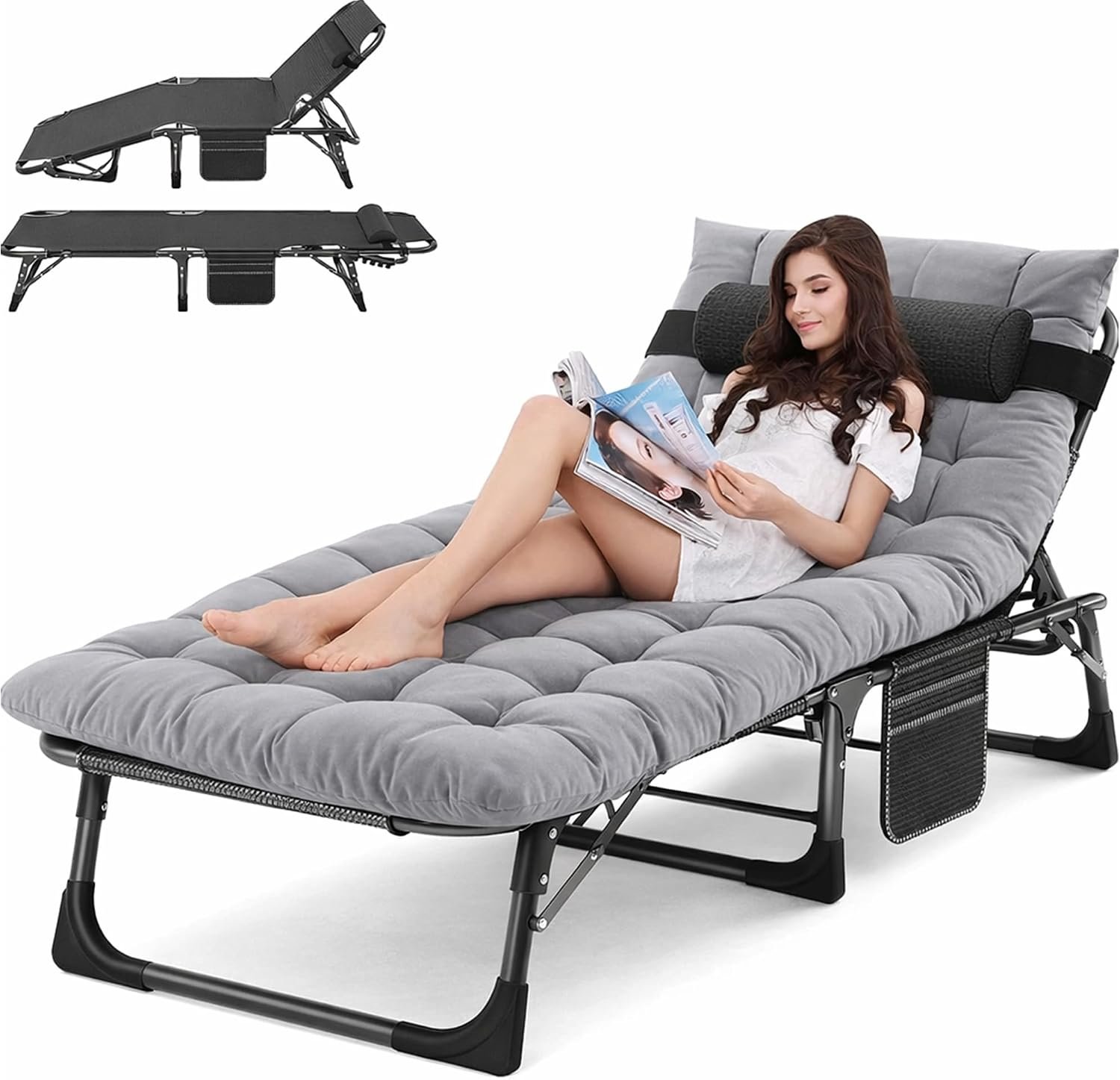 ABORON Chaise Lounge Chair,5 Positions Padded Outdoor Tanning Chair,Heavy Duty Portable Lounge Chair for Outdoor Sunbathing Patio Pool Lawn Deck Poolside,Support up to 440 Lbs