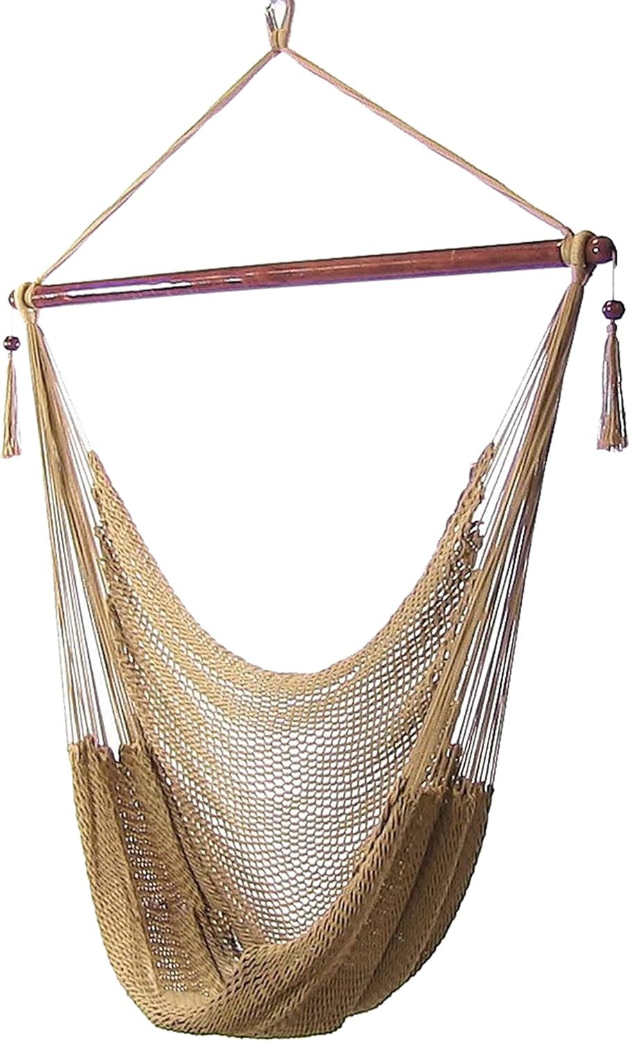 Sunnydaze Hanging Hammock Chair Swing for Patio, Caribbean, Tan | 300 lb Capacity, Wooden Spreader Bar, Woven Polyester, Hang From a Tree, Hammock Chair Stand, or Ceiling, Hammock Swing Chair