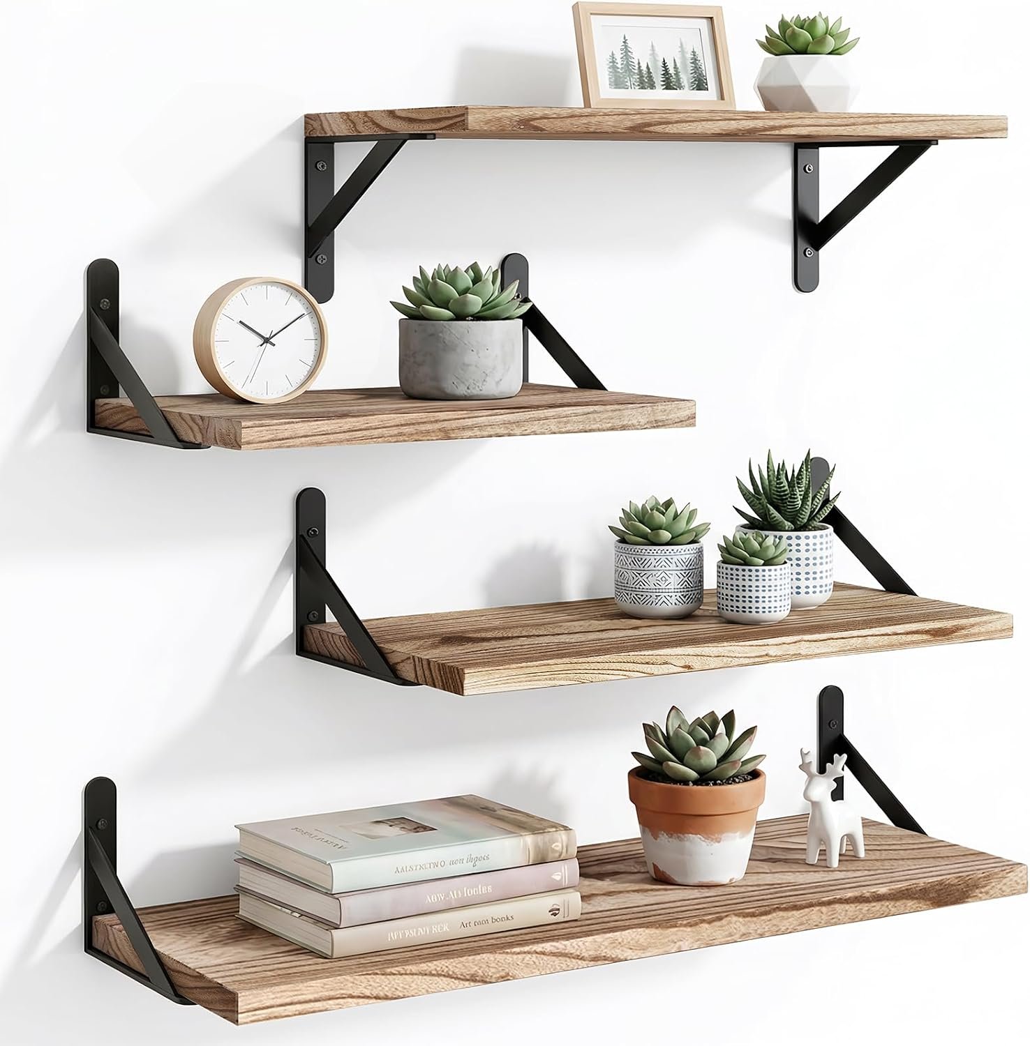 YGEOMER Floating Shelves for Wall Different Sizes Farmhouse Wall Shelf for Bedroom, Bathroom Storage, Living Room and Kitchen Decor(Set of 4)