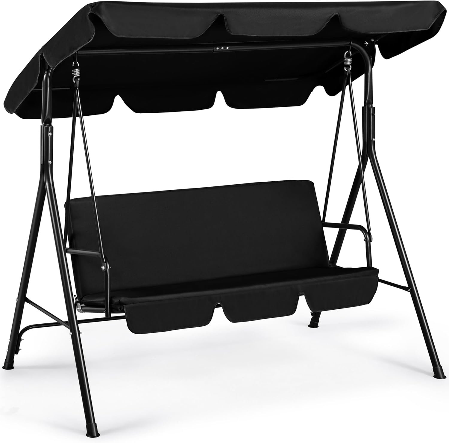 Yaheetech 3-Seat Patio Swing Chair, Adjustable Canopy & Seat Cushion, Black | Outdoor Glider Swing, 550lb Capacity, Tilting Sunshade, Anti-Slip Pads, Weather-Resistant Fabric, Ez up, Sturdy A-Frame
