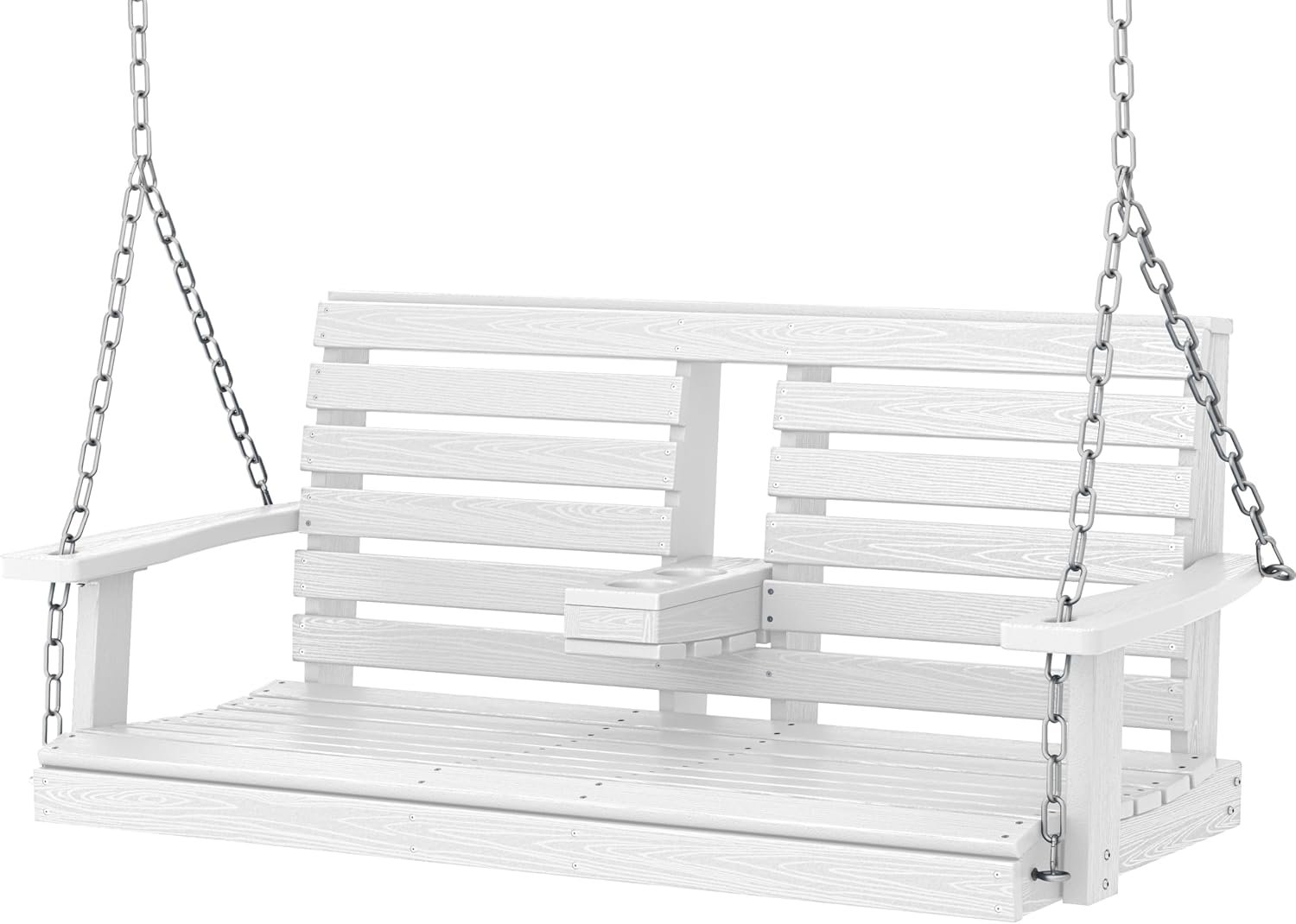 KINGYES Outdoor Hanging Porch Swing, Waterproof Swing with Cup Holders for Courtyard & Garden, 660LBS Weight Capacity, White