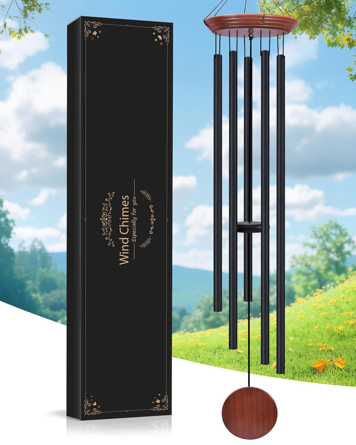 Toodour 60″ Extra Large Memorial Wind Chimes for Outside, Deep Tone Wind Chimes with 6 Heavy Tubes, Unique Sympathy Wind Chime for Outdoor Garden Patio Yard Lawn – Black