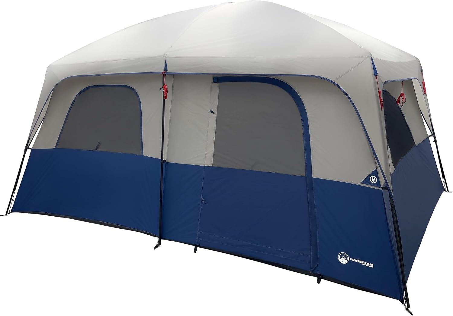 10 Person Camping Tent – Large Outdoor Tent with Room Divider and Rainfly – Family Camping House with 2 Doors and 4 Screen Windows by Wakeman Outdoors (Navy)