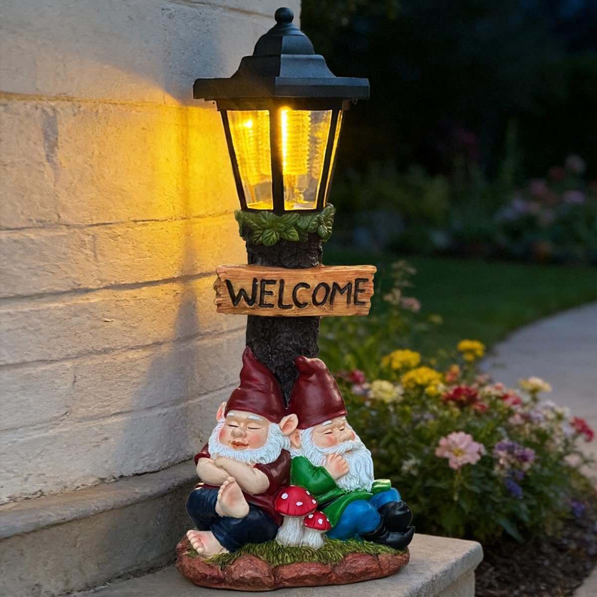Garden Gnome Statue with Solar Lights,Outdoor Figurine Light for Outside Landscape,Lawn Yard, Path、Patio Sculptures Decor – Unique Gift for Grandmothers, Women,Sisters for Christmas Birthday