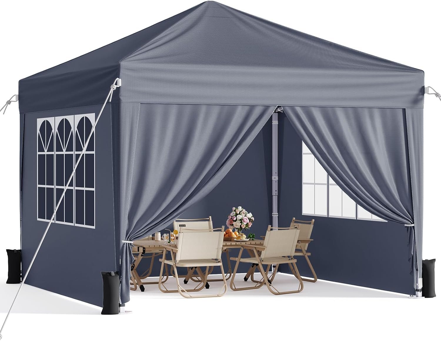 10×10 Pop Up Canopy with Sidewalls, Instant Portable Canopy Tent with Carry Bag for Commercial Events, Camping, Parties – Dark Grey