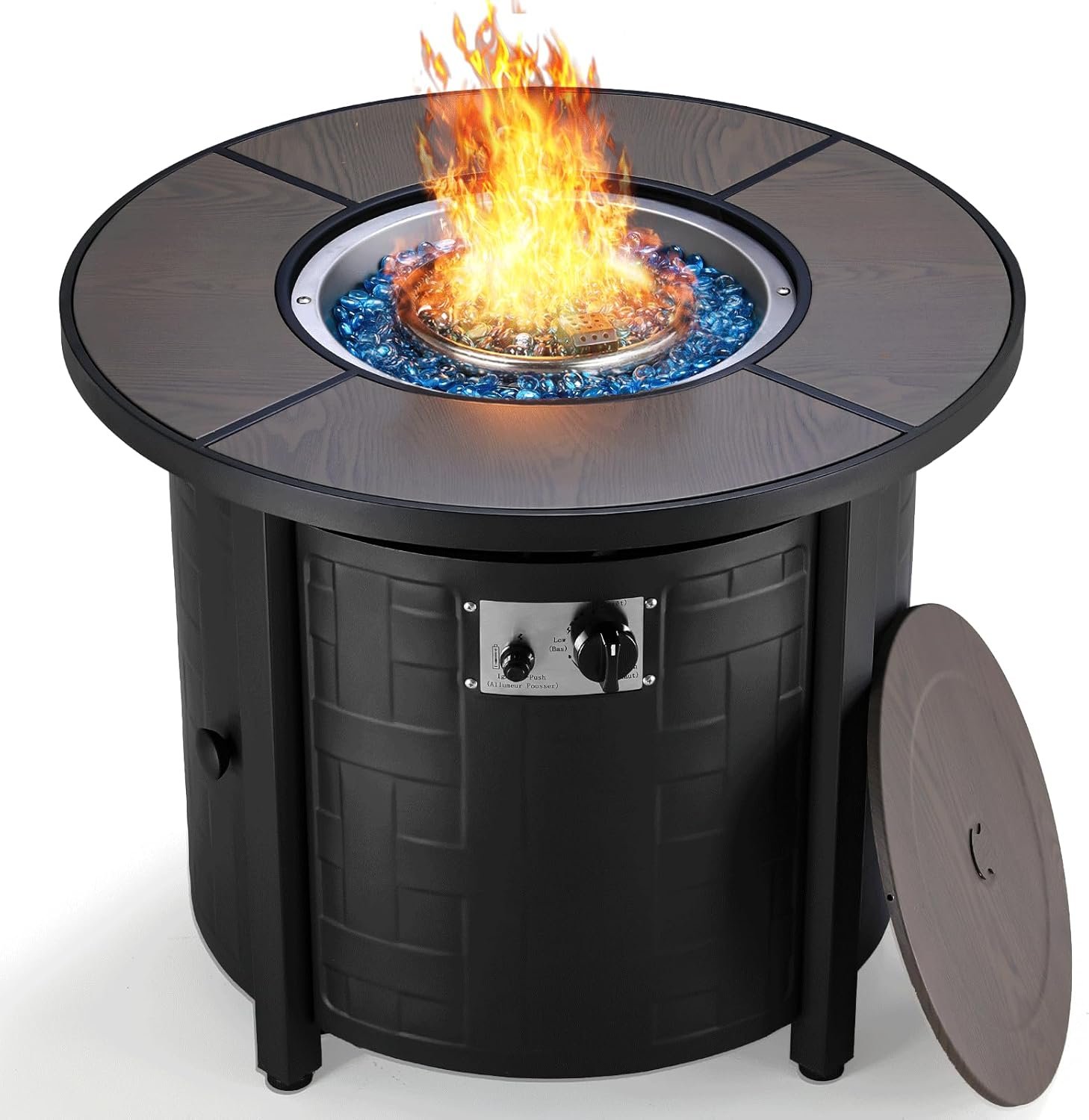 TLGREEN Propane Fire Pit Table 30 Inch Round – 50,000 BTU Outdoor Fire Pit with Lid, Converts to Patio Coffee Table, Certified, Includes Waterproof Cover & Blue Fire Glass